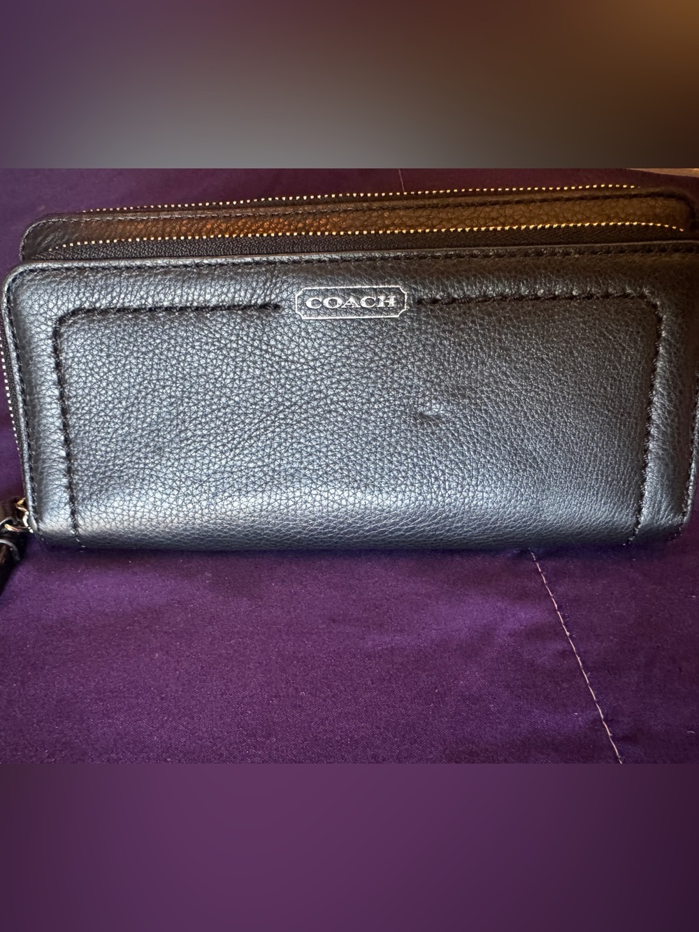 Coach Black Pebbled Double Zip Leather Wristlet EUC - Picture 2 of 12